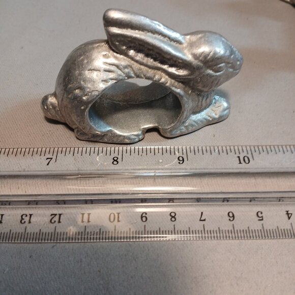 Mixed Lot of Pewter Napkin Rings Bunnys Rabbit Ducks Handle Vintage 14 Total - Picture 10 of 12